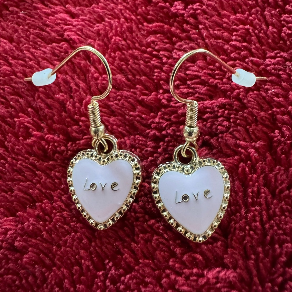 Gold and Pink Heart Earrings